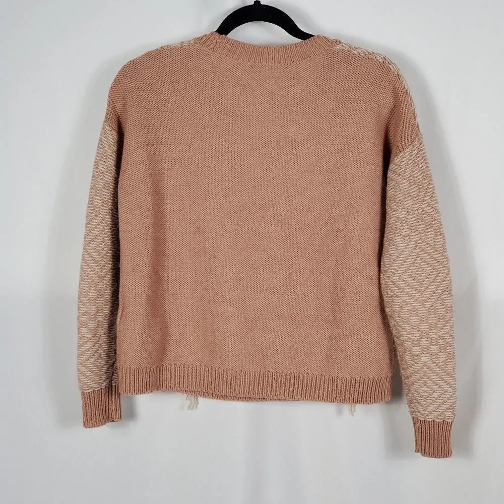 Madewell Reverse-Diamond Fringe Pullover Sweater in Dusty Rose- XXS